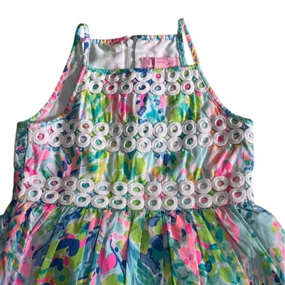 Lilly Pulitzer Girls Elise Dress Size 4 In Catch The Wave Print With Eyelet Deta - Picture 5 of 7